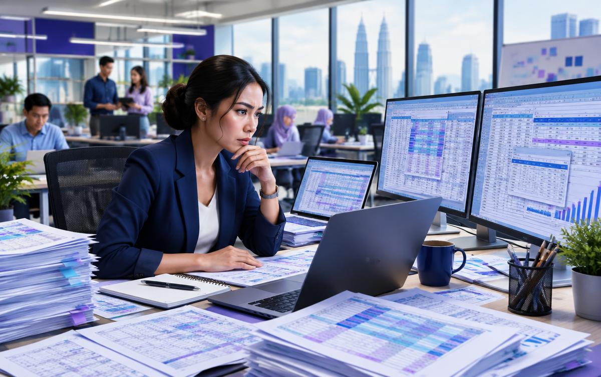 An operations manager working through an increasingly complex spreadsheet process